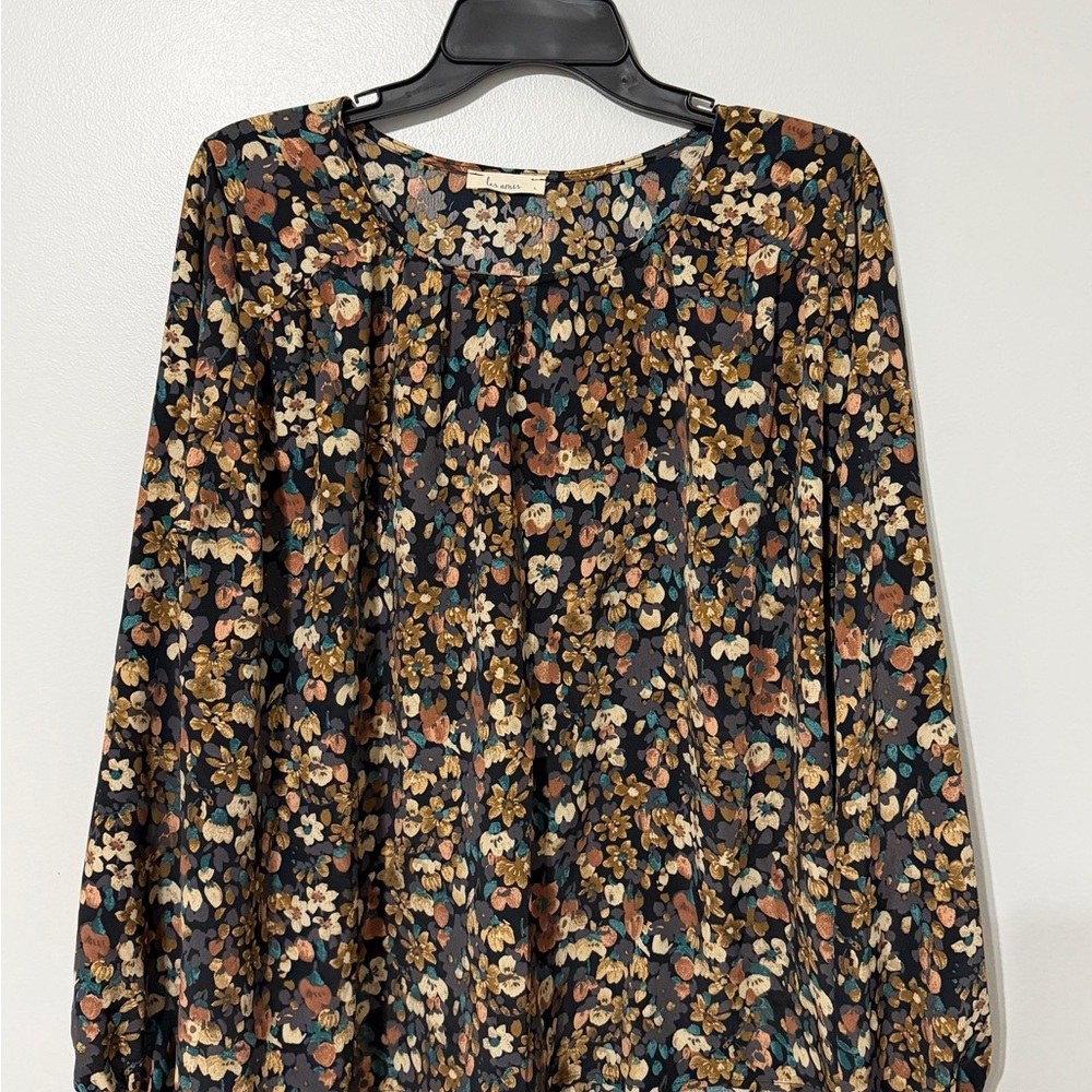 Floral Pleated Long-Sleeve Blouse - Black Multi